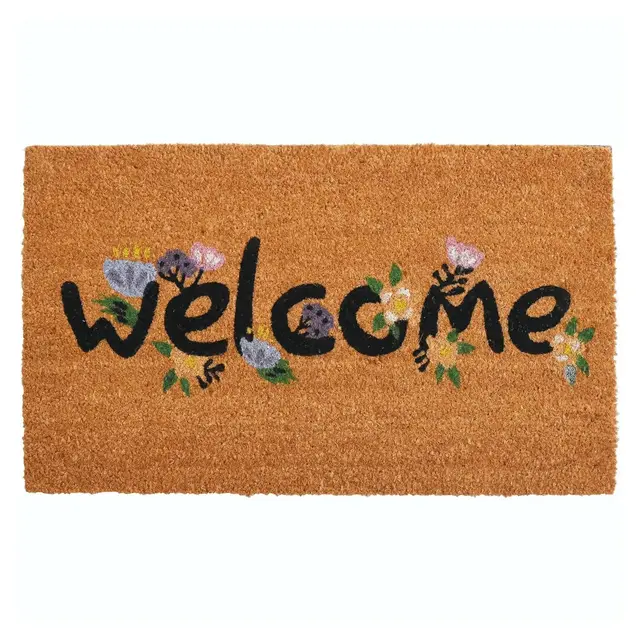 HomeRoots 17" X 29" Natural and Black Coir Welcome Outdoor Door Mat