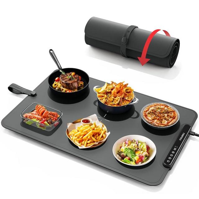 Warming Mat for Food, iTRUSOU Electric Warming Tray 99H Continuous Heat,7 Temp Settings,Patented Full-Surface Heating,°F/°C Switch,Flexible Roll-Up Food Warmers for Parties Buffet,Everyday Use