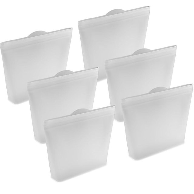 Home Logic Reusable Sandwich Bags - Set of 6 Clear Silicone Freezer Bags, Airtight Leak Resistant Reusable Zip Bags for Kitchen Home Food Prep, Microwave & Sous Vide Safe