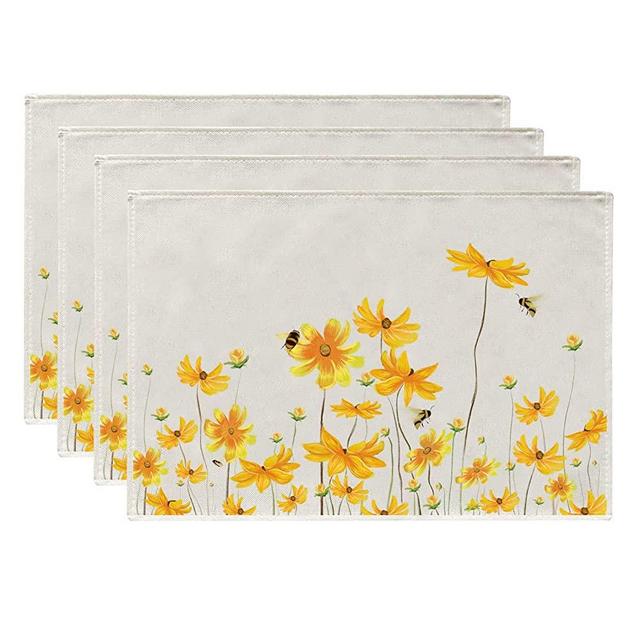 Floral Placemats, 18x12 Inch Placemats Set of 4 Linen Table Placemats Summer Placemat Decoration for Kitchen Table Gathering Dinner Party Decorations