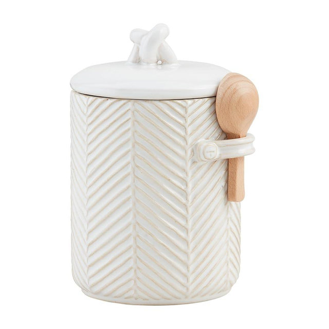 Mud Pie Textured Coffee Set, canister 7 3/4" x 4 1/2" dia, WHITE