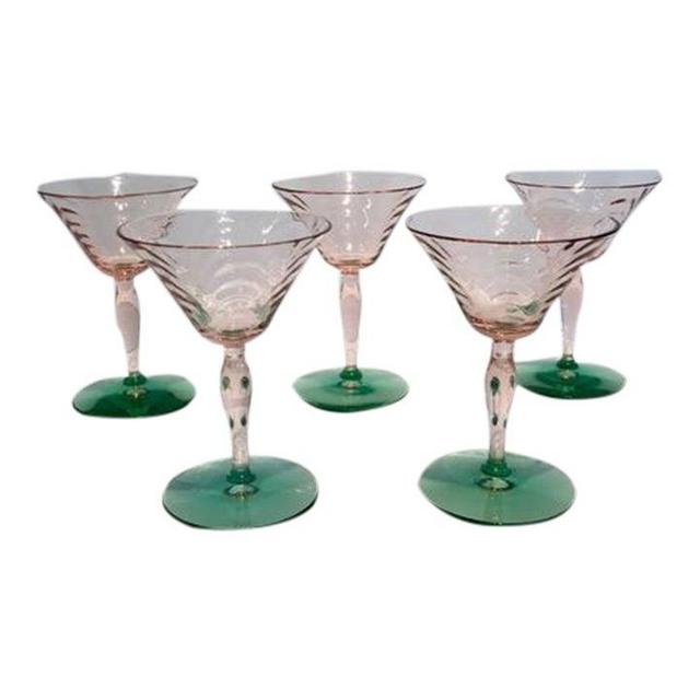 Tiffin Pink and Green Depression Watermelon Cordials (Set of 5)