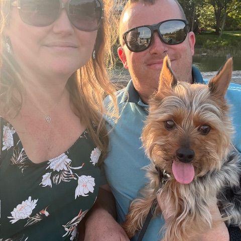 Enjoying the sunset on the dock after a walk with Gryffin.