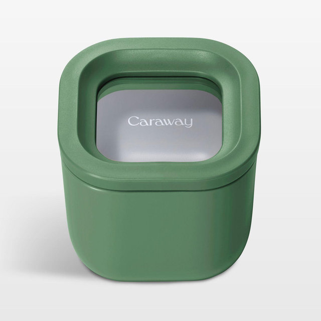 Caraway ® Sage Mini Square Ceramic-Coated Glass Food Storage Container with Glass-Silicone Lid