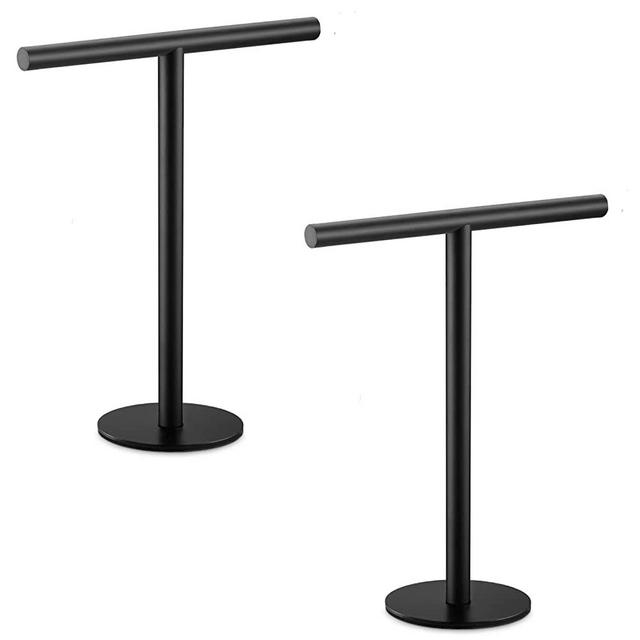 Pynsseu 2 Pack Bath Hand Towel Holder Standing, SUS304 Stainless Steel Matte Black T-Shape Towel Bar Rack Stand, Tower Bar for Bathroom Kitchen Vanity Countertop