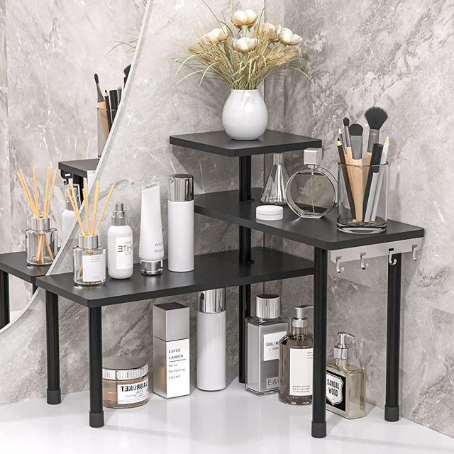JayRex Bathroom Organizer Countertop Corner Shelf, 3 Tier Shelf Moveable Shelf Organizer for Bathroom Counter, Make Up, Dresser Table, Desktop Shelf (Black)