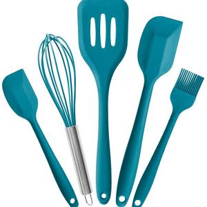 StarPack Home - StarPack Premium Silicone Kitchen Utensils Set (5 Piece) in Hygienic Solid Coating + Bonus 101 Cooking Tips (Teal Blue)