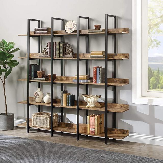 Merax Bookshelf, 5-Tier Bookcase, Industrial Bookshelf for Bedroom, Home Office Storage Organizer with Metal Frame, Brown