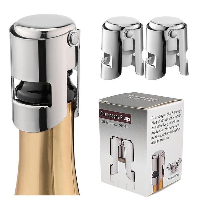 Champagne Stoppers for Bottles, Pafusen 2 Pack Champagne Sealer Stopper, Stainless Steel Champagne Cork Stopper Toppers, Saver for Champagne Cava Prosecco Sparkling Wine