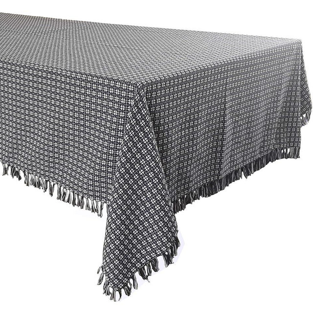 The Season Thread Table Cloth, Exotic Deep Navy Woven Fringed, 100% Cotton Table Cover, Size 60x120 Inch, Suitable for Formal Dining, Everyday Meals and Casual Occasions.