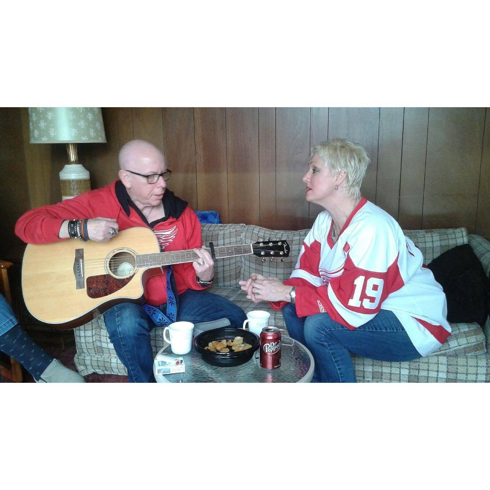 Playing a song for Greg’s Aunt Sally at Easter- April 2015