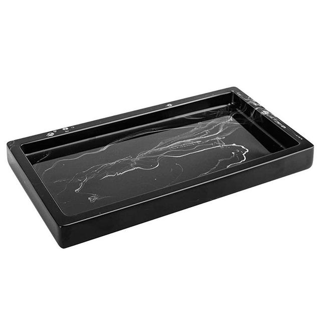 Luxspire Mini Vanity Tray, Jewelry Dish Ring Dish Mini Bathroom Vanity Organizer Resin Tray Jewelry Plate Holder for Tissues, Candles, Soap, Towel, Plant, etc - Ink Black