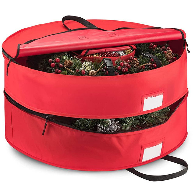 Double Premium Christmas Wreath Storage Bag 30”, With Compartment Organizers For Christmas Garlands & Durable Handles, Protect Artificial Wreaths - Holiday Xmas Bag Made of Tear Proof 600D Oxford