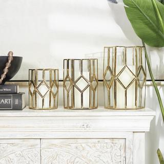 Modern 3-Piece Diamond Candle Lantern with Glass