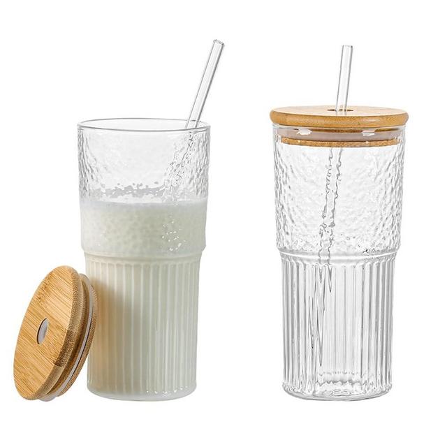 QWEZXO Cosnou Glass Cups With Lids and Glass Straws，20 OZ High Borosilicate Glass Tumbler Iced Coffee Water Smoothie