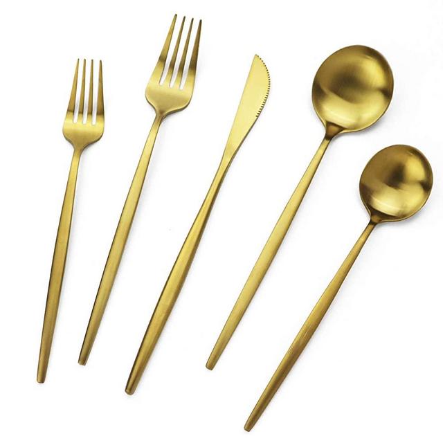 Gold Silverware Set JASHII 40 Pieces Flatware Set 304 Stainless Steel Flat Cutlery Set for 8 Matte Kitchen Forks Knife Spoons Set, Satin Finish Tableware Set for Home and Restaurant, Dishwasher Safe
