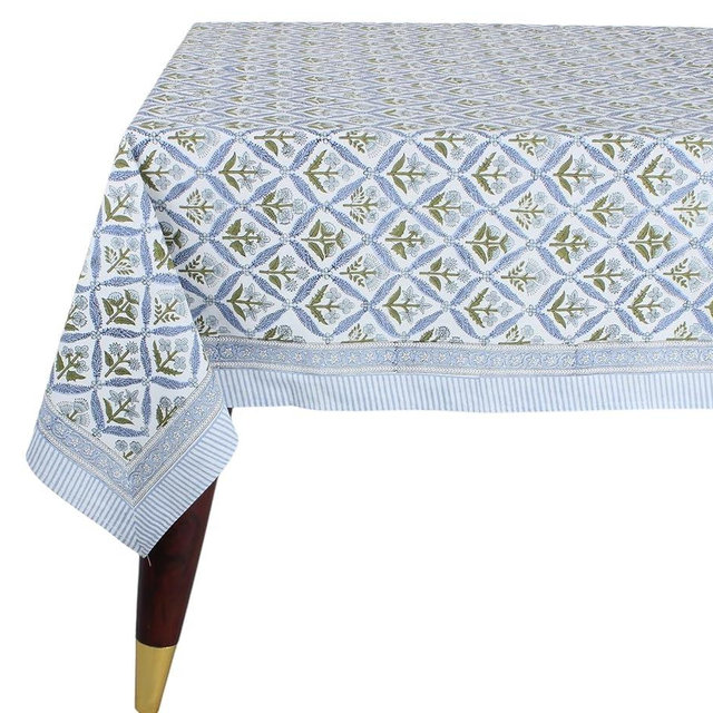 Ridhi Steel Blue 60x60 Inches Square 100% Cotton Hand Block Print Tablecloth Washable Halloween Thanksgiving/Christmas Parties/Wedding Use,Fall décor Farmhouse Dining Dinner Tablecloth