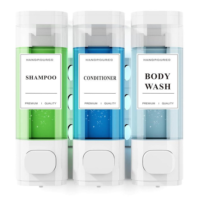 Shampoo and Conditioner Dispenser – Wall-Mounted Shower Soap Dispenser, No-Drill Installation, Lockable, 900 ml Capacity,for Bathroom & Hotel or Airbnb (White, 3-Pack)