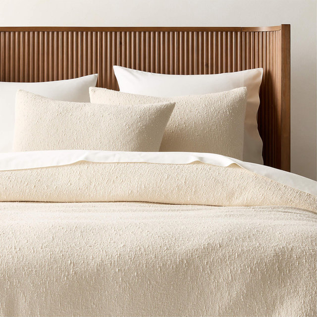 Lara Organic Cotton Warm White Boucle Full/Queen Duvet Cover
