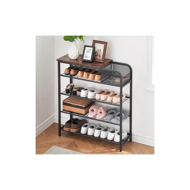 Whizmax Shoe Rack for Entryway, 5 Tier Shoe Storage Shelves with Mesh Storage Basket, 16-20 Pairs Shoe Organizer for Hallway, Entryway, Brown