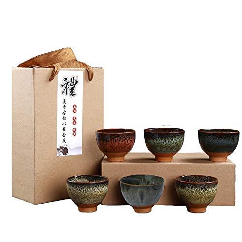 KCHAIN 6PCS Handmade Ceramic Cup Set 2.5oz 6 Colors Pottery Teacups Sake Cups for Tea Saki (Blue)