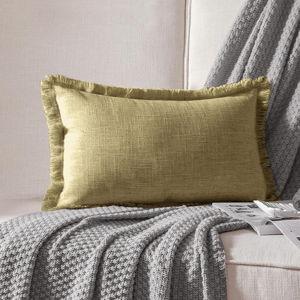 ATLINIA Decor Throw Pillow Cover - 12x20 Inch Linen Lumbar Pillow Cover Decorative Farmhouse Boho Fringe Cushion Cover for Couch Sofa Bed Outdoor Olive