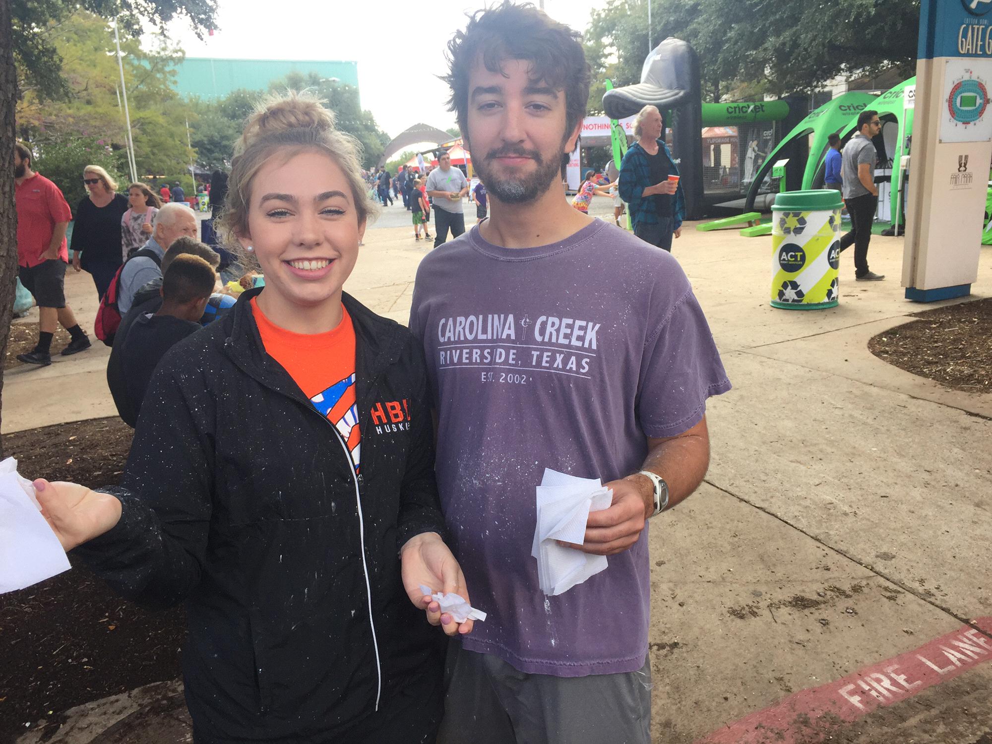 Texas State Fair... We just ate a funnel cake with the wind blowing towards us. - October 2017