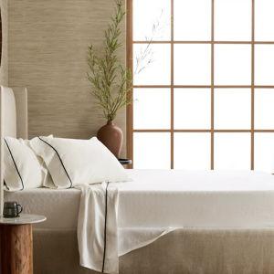 European Linen Piped Sheet Set - White/Black