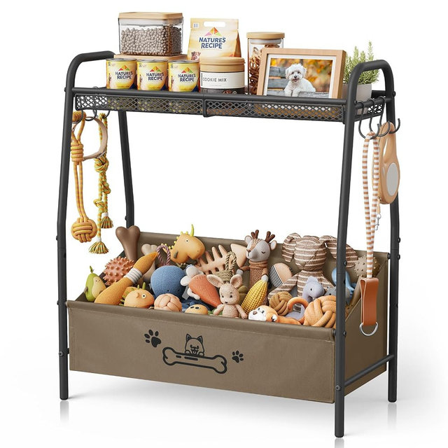 Lomivra Large Dog Toy Basket (23.6"x11.2"x9.7"), Dogs Toy Bin with Storage Organizer, Trapezoid Toy Box for Dog Stuff Accessories, Pet Toy Storage Holder Chest for Cat Dogs Essential Supplies（Brown）