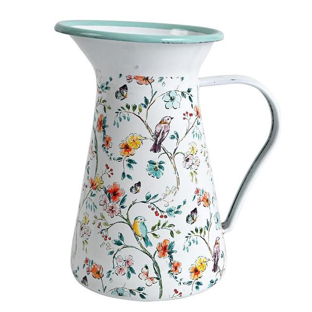 Farmhouse Pitcher Vase Cute Flower Decorative Vase for Flower Enamelware Water Pitcher Drink Pitcher Metal Flower Vase for Living Room Kitchen Table Farmhouse Decoration