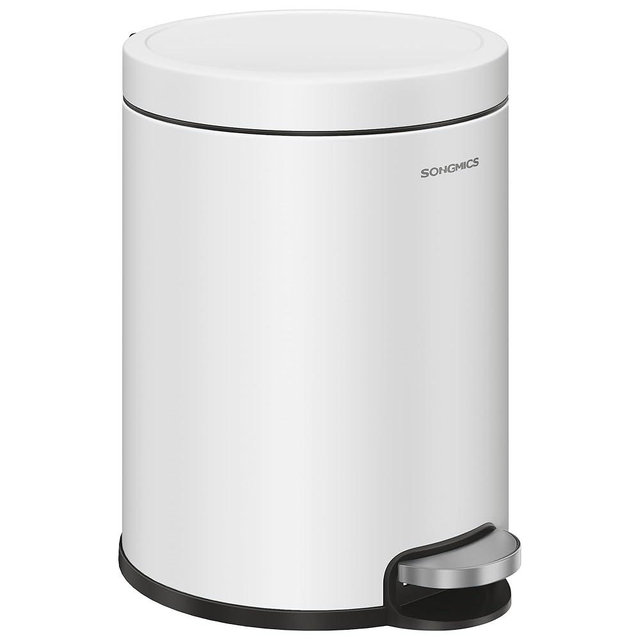 SONGMICS Bathroom Trash Can, 1.6 Gallon (6 L) Small Toilet Garbage Bin with Lid, Soft-Close, Stainless Steel, Pedal, Inner Bucket, Bedroom, Cloud White ULTB016WZ01
