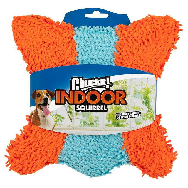 Chuckit! Indoor Fetch Squirrel Toy for Dogs - Interactive Dog Toys for Boredom, Orange and Blue
