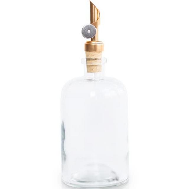 Rail19 Clear Glass Mouthwash Dispenser with Metal Pour Spout | Cooking Oil and Vinegar Dispenser - Perfect for the Bathroom, Kitchen & Tabletop, 13oz (Light Gold)