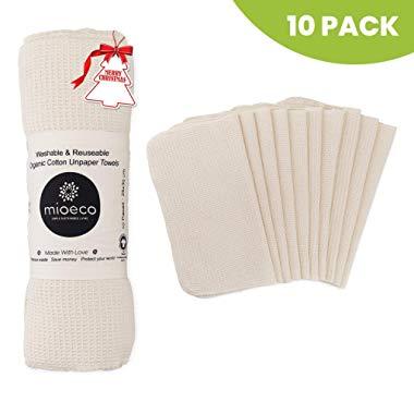 Reusable Unpaper Towels Washable - Bamboo Eco Friendly Paper Towels Organic Cotton - Thick, Strong, Paperless Kitchen Roll - Reusable Napkins - Zerowaste - 10 Pack