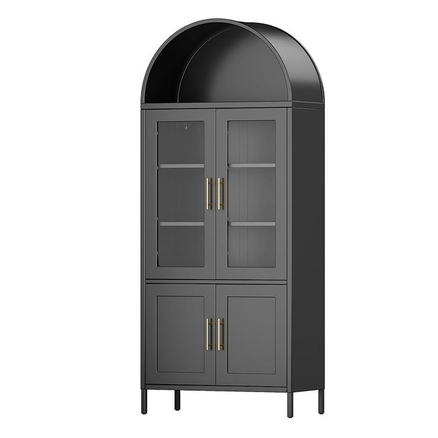 JAORD 73'' Arched Kitchen Pantry Storage Cabinet with Doors/Shelves, Black Arched Bookcase Display Cabinet for Home Office Bar Living Room, Assemble Require