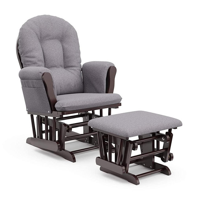 Storkcraft Premium Hoop Glider and Ottoman (Espresso Base, Gray Swirl Cushion) – Padded Cushions with Storage Pocket, Smooth Rocking Motion, Easy to Assemble, Solid Hardwood Base