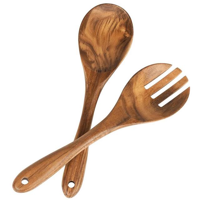 MYRAINBOW Salad Tongs, Wooden Spoons, Salad Tongs for Serving, 10-inch Serving Utensils Set Salad Servers Set Kitchen Cooking Utensil