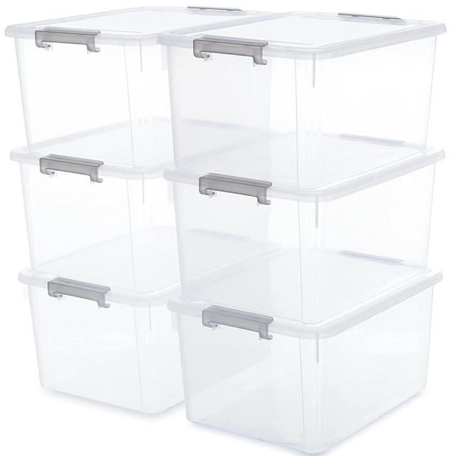 Citylife 6 Packs 32 QT Plastic Storage Bins with Lids Large Stackable Storage Containers for Organizing Clear Storage Box for Garage, Closet, Classroom, Kitchen