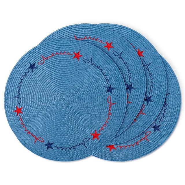 Whaline 4Pcs Round Independence Day Placemats Patriotic Stars Embroidered Place Mats 4th of July Dinner Table Mats for Home Holiday Birthday Party Decor