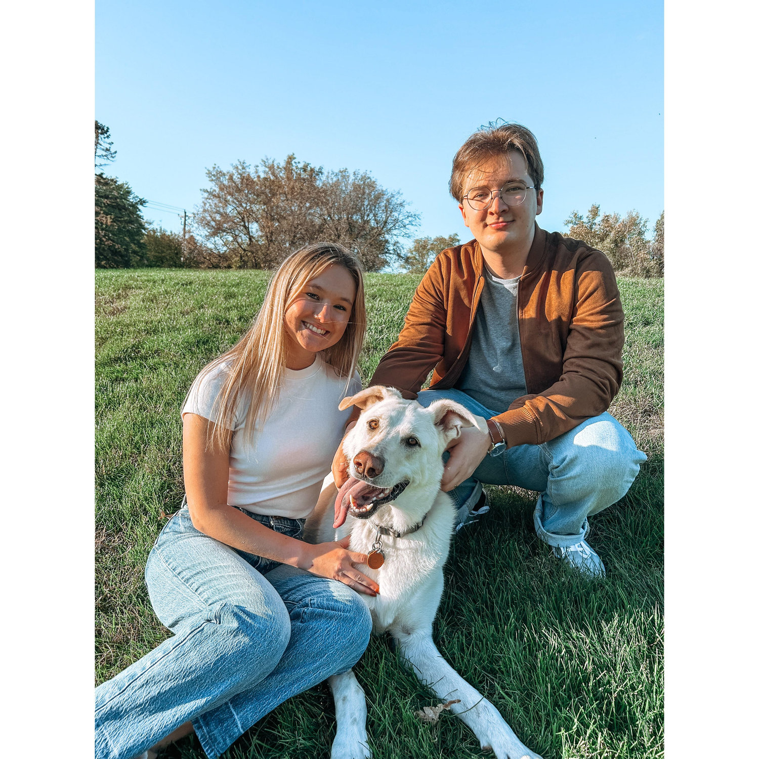 Engagement photo featuring Maddie's family dog: Tucker!