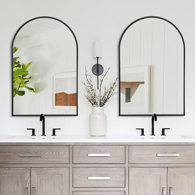Dovelina Metal Frame Arch Wall Mirror Black Bathroom Vanity Mirror Set of 2 - 36"x24",Black