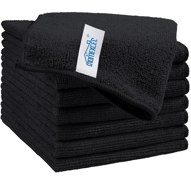 HOMEXCEL Black Microfiber Cleaning Cloths, 8 Pack Cleaning Towels for Kitchen, Lint Free, Scratch-Free, Highly Absorbent, and Reusable Cleaning Rags for House, Window and Glass, Cars, 11.5 X11.5 inch