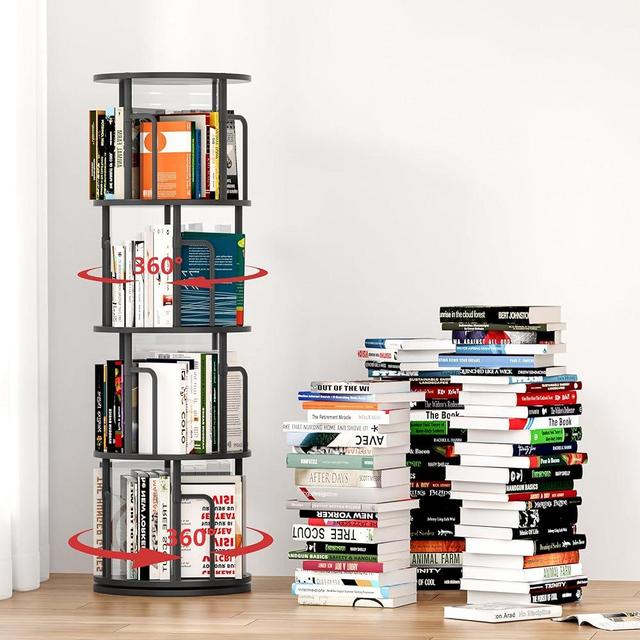 Ituoray 4Tier Rotating Bookshelf,Corner Bookshelf,360° Rotatable Large Capacity Space-Saving Suitable for Bedroom,Living Room,Study,and Children's Room (Black)