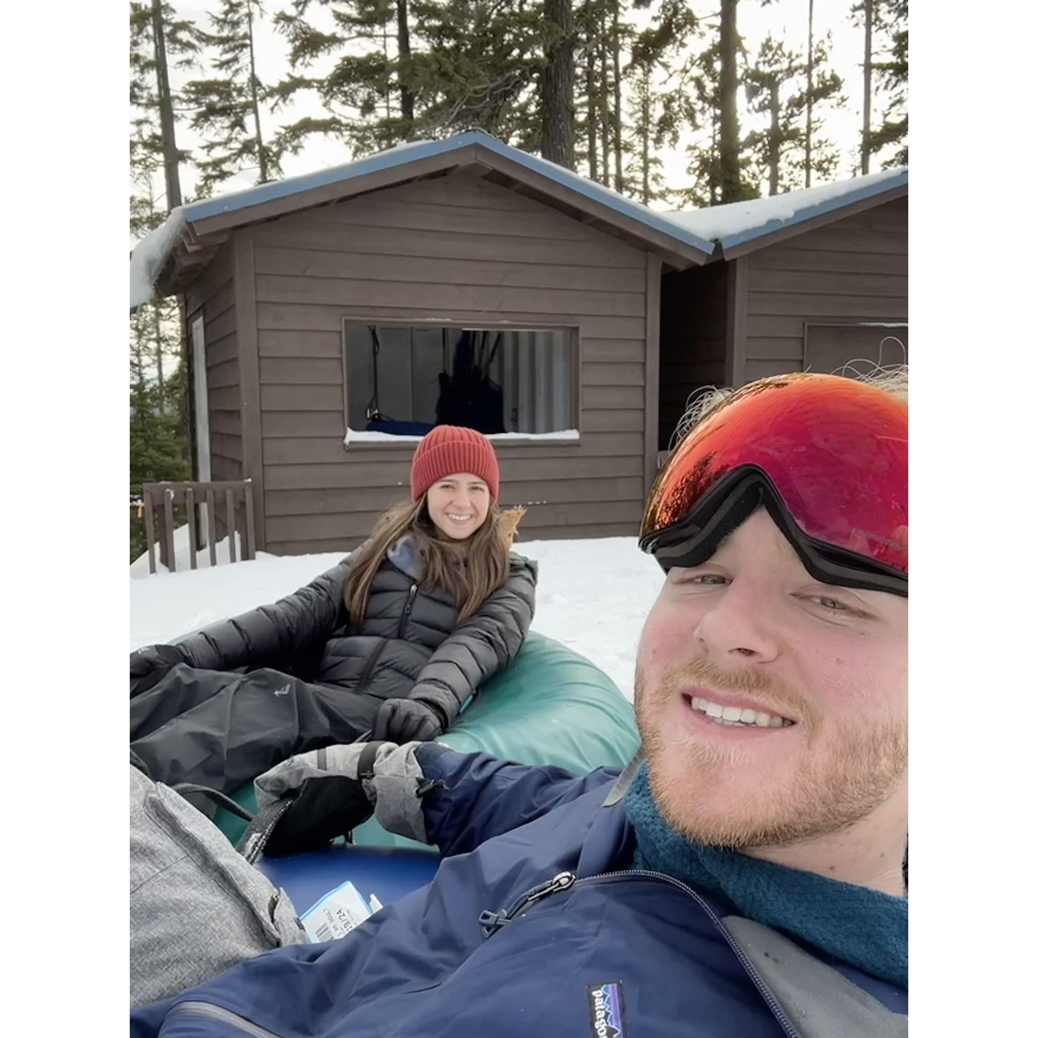 Nina's first time sledding at Silver Mountain, ID