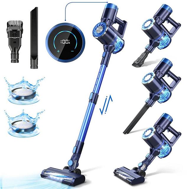 Cordless Vacuum Cleaner 27KPa, 6 in 1 Stick Vacuum with Brushless Motor and LED Touch Display,Up to 45 Mins Runtime Powerful Cordless Vacuum Detachable Battery for Indoor Cleaning PRETTYCARE,P3