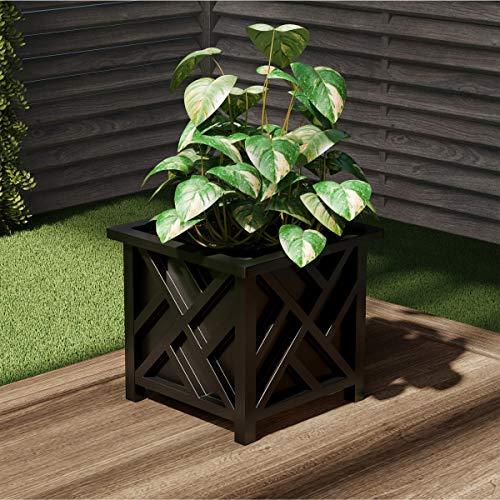 Pure Garden 50-LG5010 Black Square Planter Box Lattice Container for Flowers & Plants