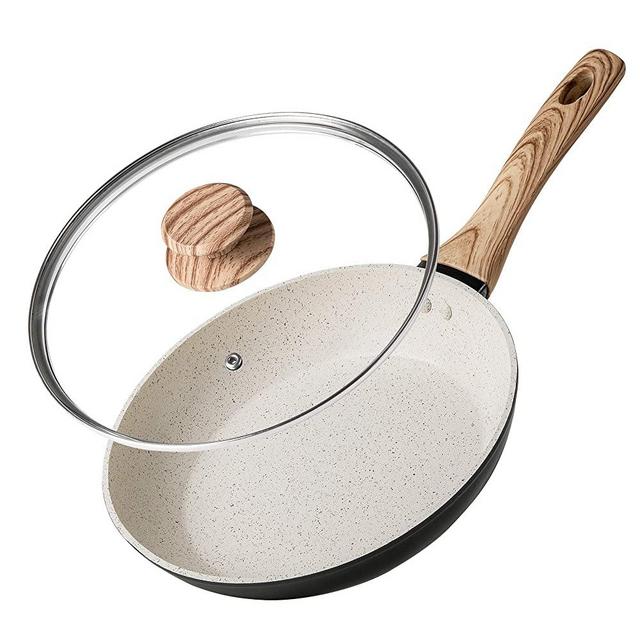 MICHELANGELO 10 Inch Frying Pan with Lid, Nonstick Frying Pan with Bakelite Handle, 10 Inch Frying Pan Non Stick, White Stone Nonstick Frying Pan with Lid - 10 Inch