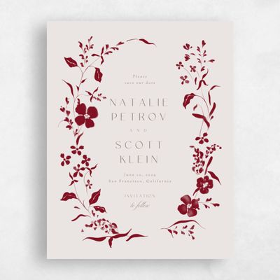Light Burgundy, Red Wedding Save the Date - Lynette Portrait