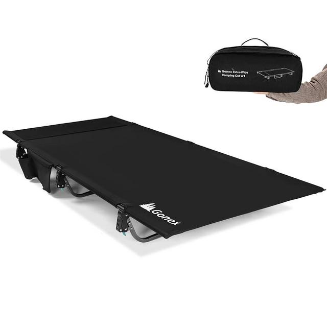 Gonex 31.5" Extra Wide Camping Cot with Premium Pillow Pocket Supports 350lbs, Portable Ultralight Folding Cot Bed for Adults Travel, Beach, Home, Sleeping (Black)