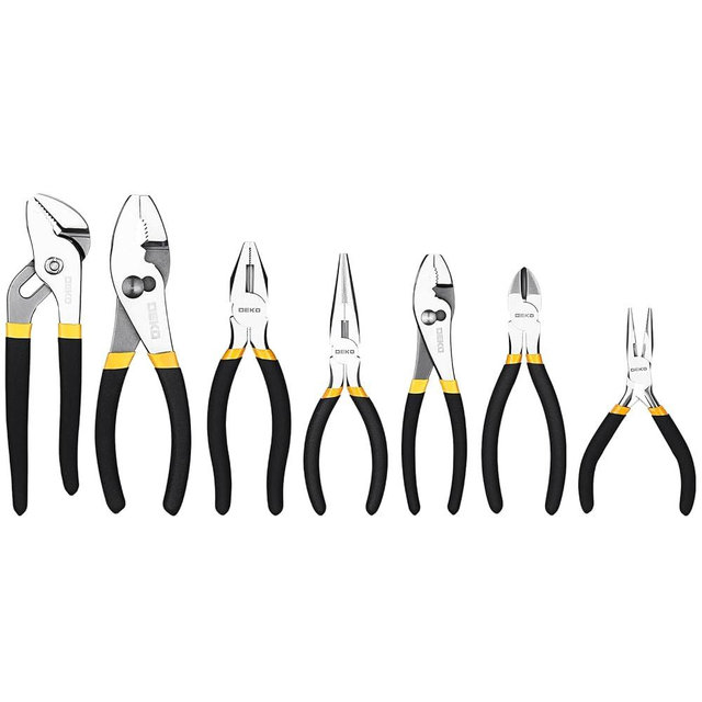 7PCS Plier Set, 8" Water Pump/Tongue and Groove Plier, 7"Diagonal Cutting, 6" Long Nose/Tongue and Groove/Side Cutting, Mini Long Nose with Storage Bag, for Home Repair DIY Professional Use